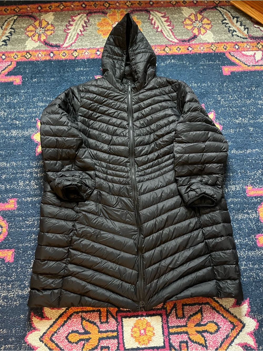 Lands' End Black Hooded Long Packable Puffer Coat